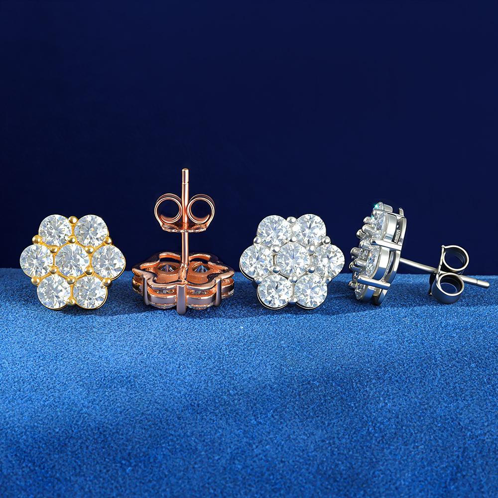 NUOYA Hot Sale 925 Sterling Silver VVS Moissanite Flower Design Stud Earrings Luxury Gift Pass Diamond test Jewelry for Women