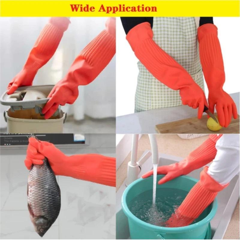 Long Reusable Rubber Dishwashing Gloves Non-Slip Household Cleaning Gloves Kitchen Housework Dishes Cars Gardening Work Gloves