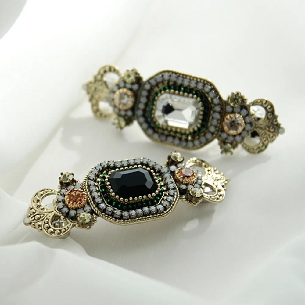 J Lauren 12H0178 Antique Gold Crystal Automatic Hair Pin white