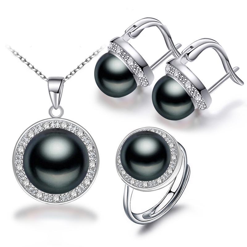 

LSOOYH Cilp Earrings Натуральні прісноводні перли Ювелірні набори для жінок Кубічний цирконій CZ Кулони Сережки чорний