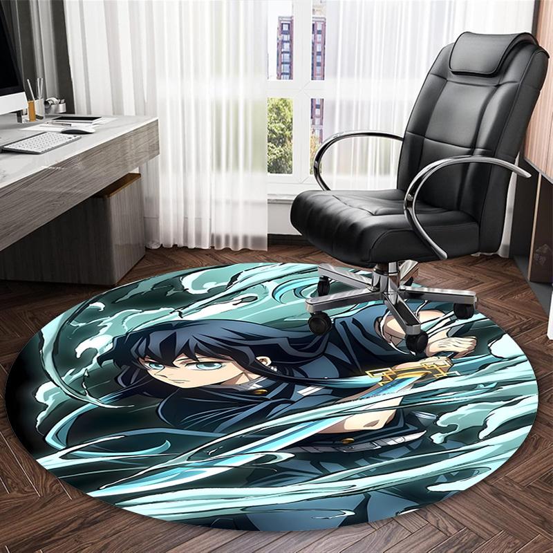 1pc Demon Slayer4 Print Round Carpet Chair Round Carpet Suitable for Bedroom Living Room Home Decorative Carpet