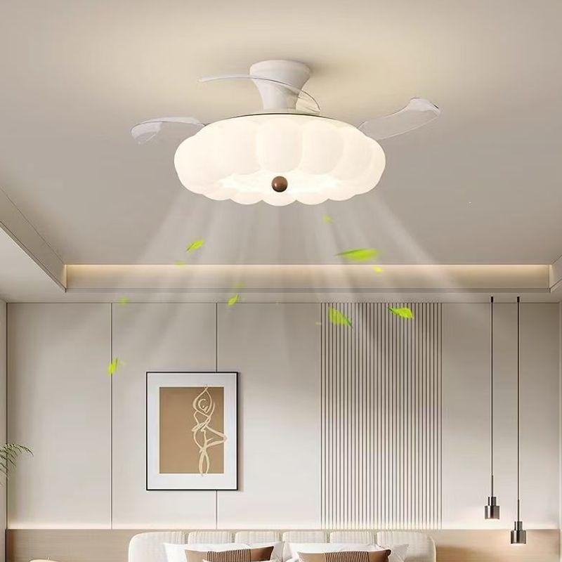 Antique-Style Cream Ceiling Fan with Invisible Light Fixture for Living Room, Bedroom, or Dining Room