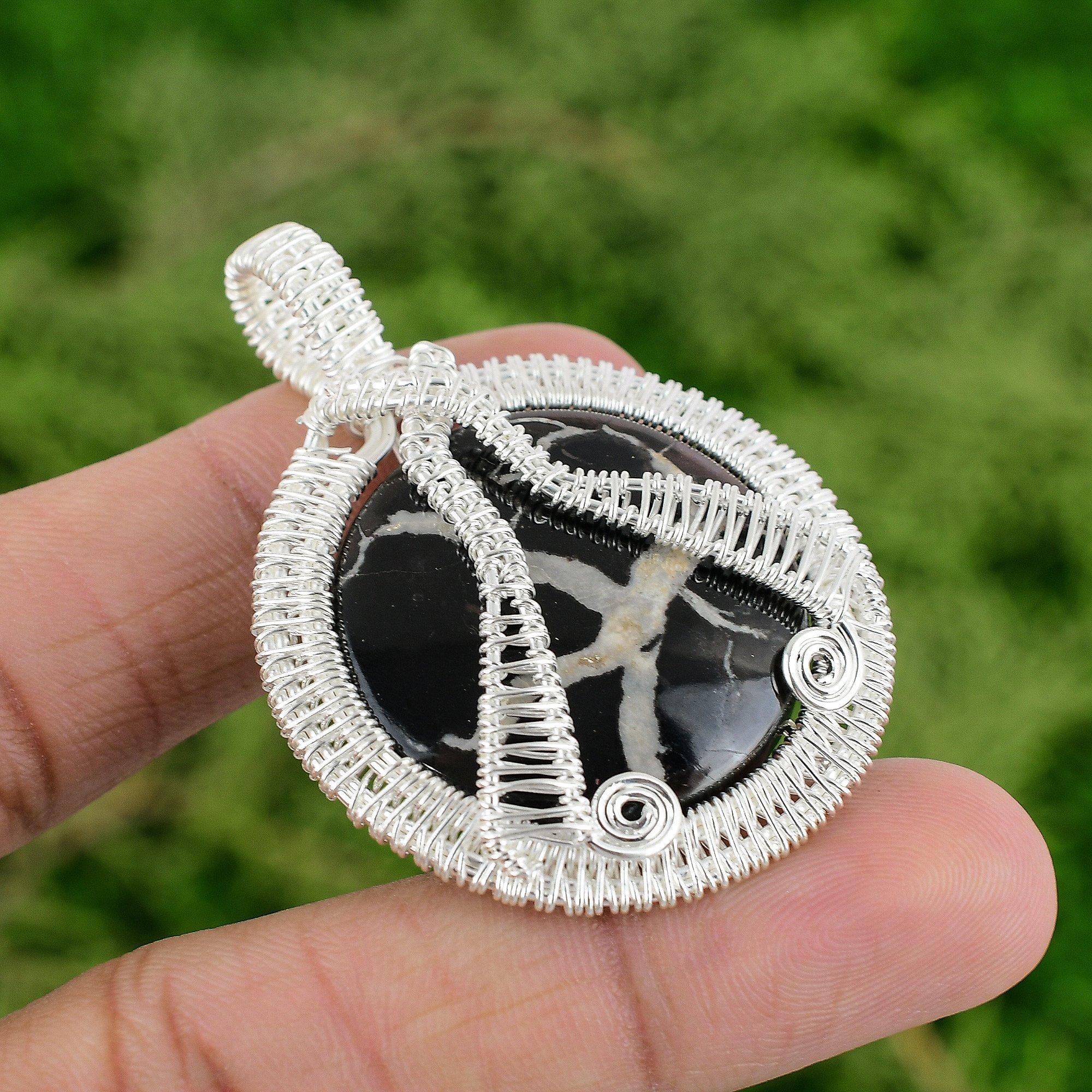 

Moroccan Mud Crack Fossil Stone Sterling Silver Wire Wrapping Pendant Jewelry