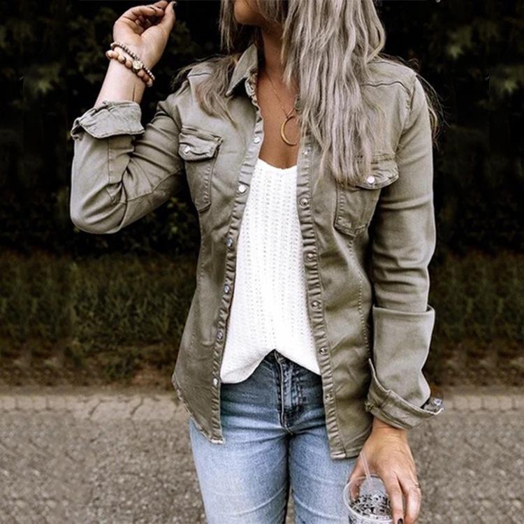 Ladies Denim Jacket Long Sleeve Fashion Solid Color Denim Jacket Women