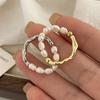PONYKISS Sterling Silver Freshwater Pearl Elastic Rope Rings for Women Trendy Round Fine Minimalist Accessories