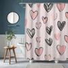 1pc Pink and Black Heart Pattern Polyester Shower Curtain, Fashion Theme, Washable, All-Season, with Hooks, for Home Bathroom