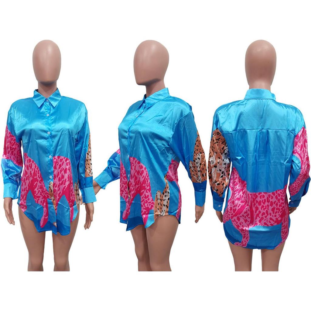 BN248 Leopard Print Button Shirt Dress - European & American Women's Fashion