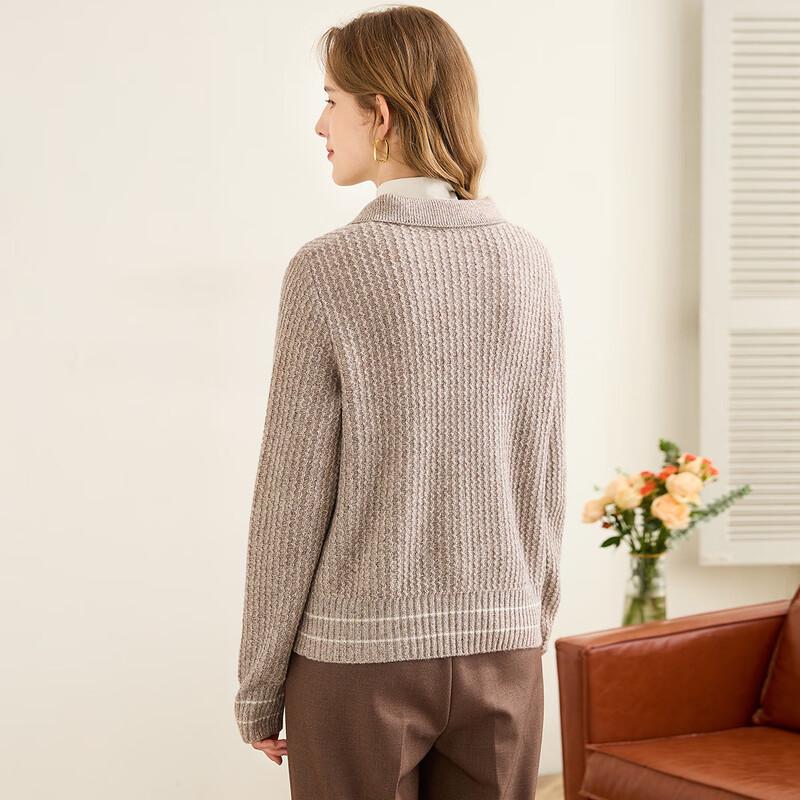 TUHUANG Women's Elegant Thick Pure Wool Lapel Cardigan