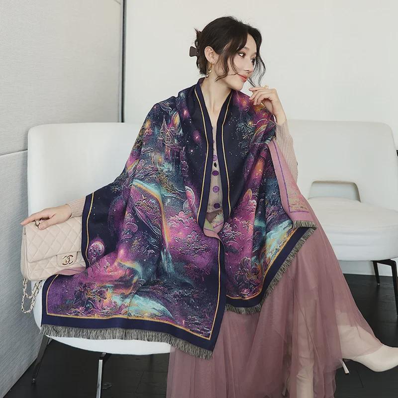 Peony Jacquard Chinese-Style Double-Sided Shawl Scarf – Warm & Versatile for Women In Autumn and Winter.