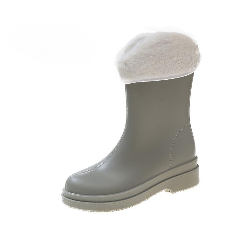 Koreansk Japansk Dame Midt-legg Regnstøvler Utendørs Fotturer Vanntette Sklisikre PVC Sko Moteable Dame Gummistøvel Overtrekk