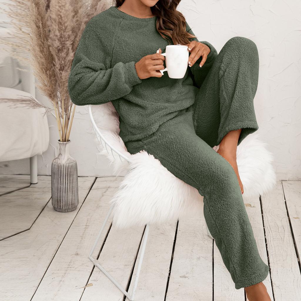 Women's Fashion Autumn And Winter Set Loose Casual Loungewear Reversible Plush Two-Piece