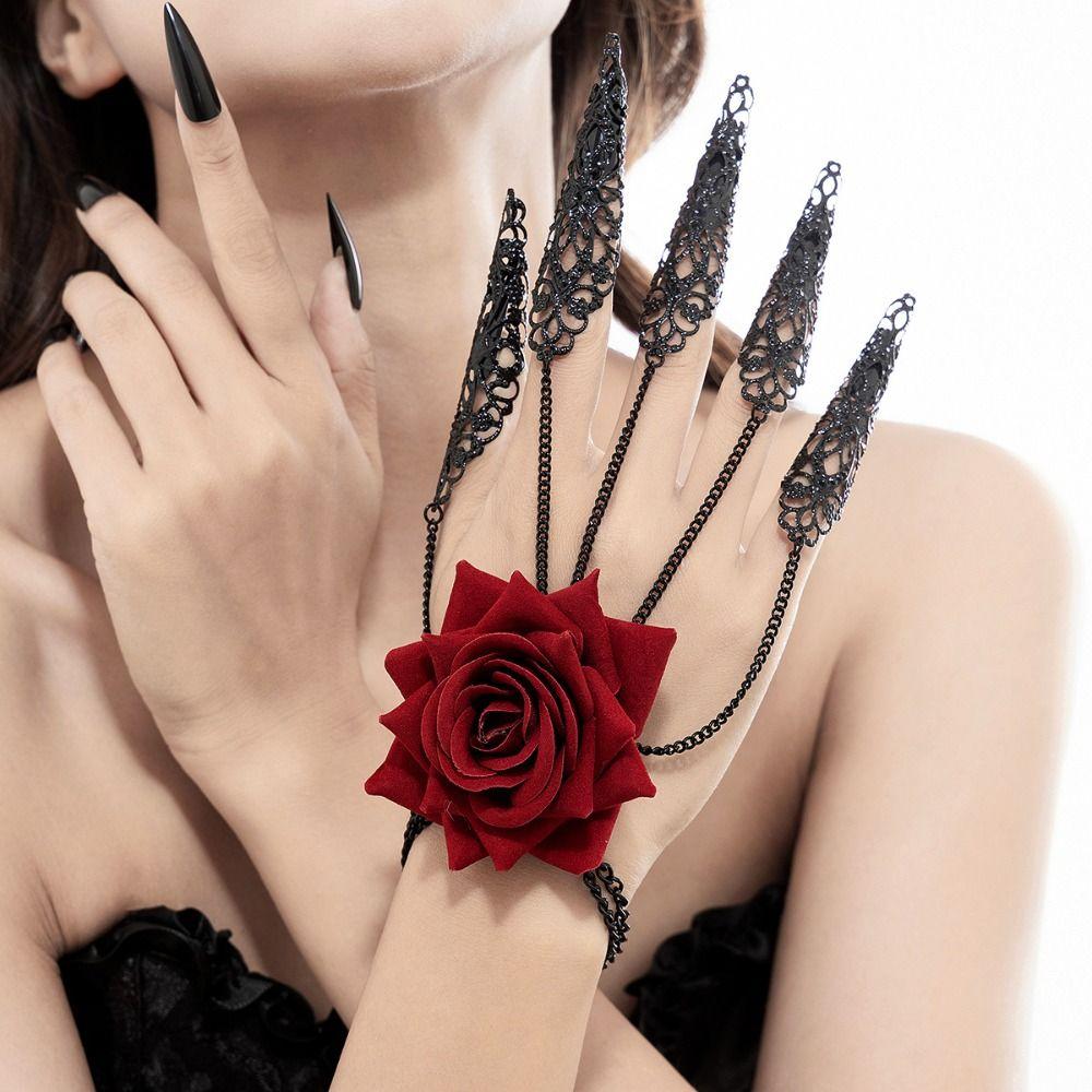 Nail Rings with Bracelet Pearls Chain Choker Jewelry Accessories Finger-cot Bracelet Women