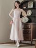 Women's Pink Fairy Mori-Style Sleeveless Long Camisole Dress for Summer Beach Vacation