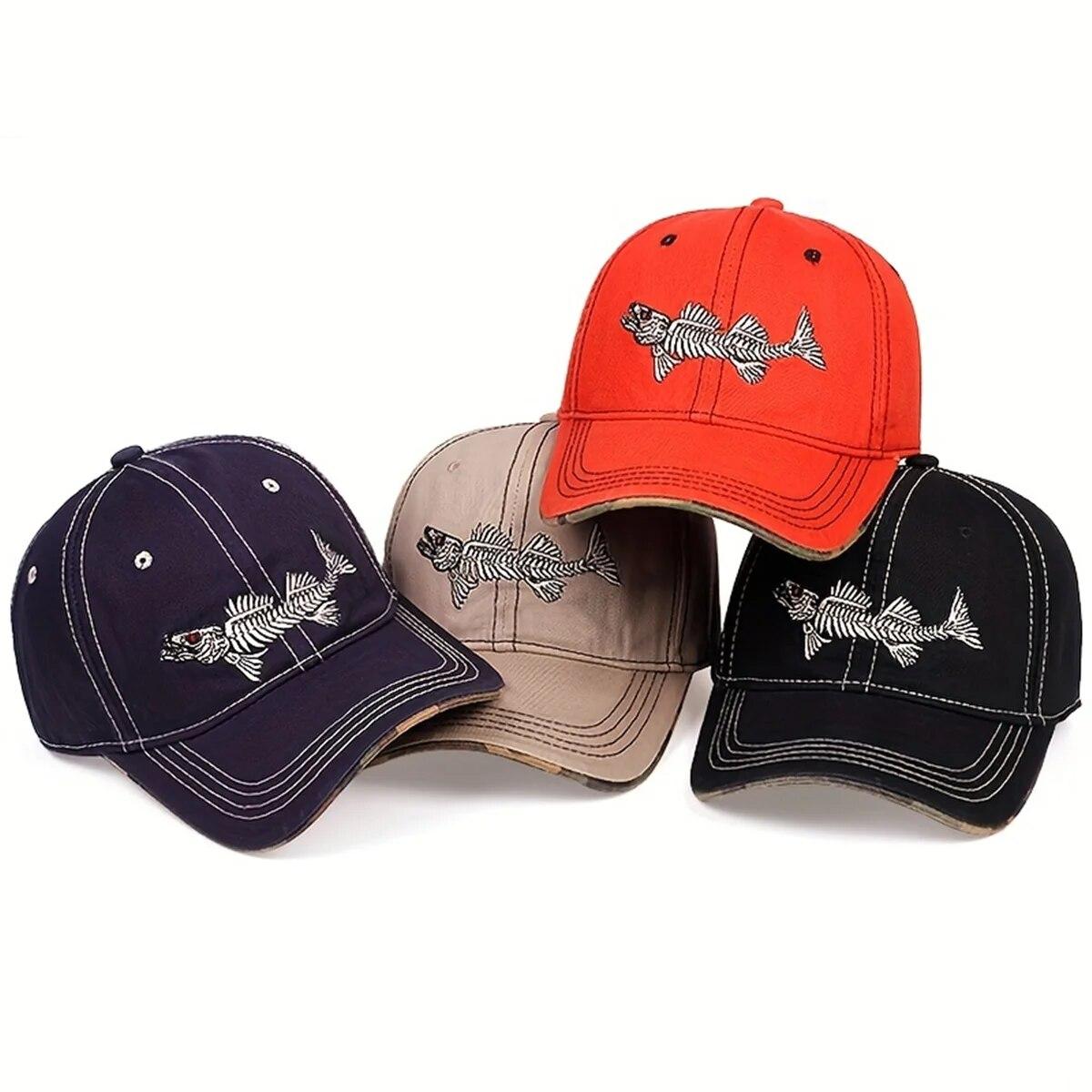 Freedom Outdoors Women's Orange Unisex Fish Bone Embroidery Baseball Caps Spring And Autumn Outdoor Adjustable Casual Hats Sunscreen Hat