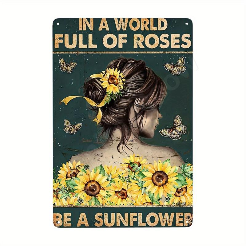 Inspirierende Sprüche auf Blechschildern, Retro-Wandkunst, Sei gut zu dir selbst, Vintage-Hippie-Mädchen, Poster für Zuhause, Garten