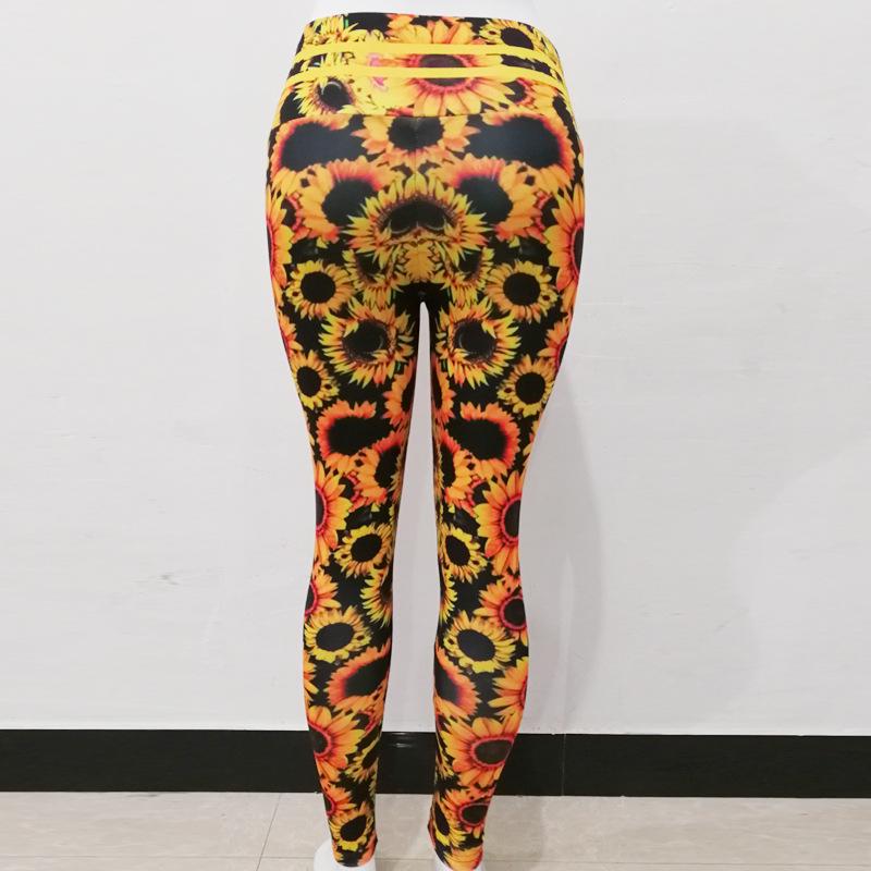Sunflower digital print slim fit high waist sports yoga pants leggings with tight height and elasticity