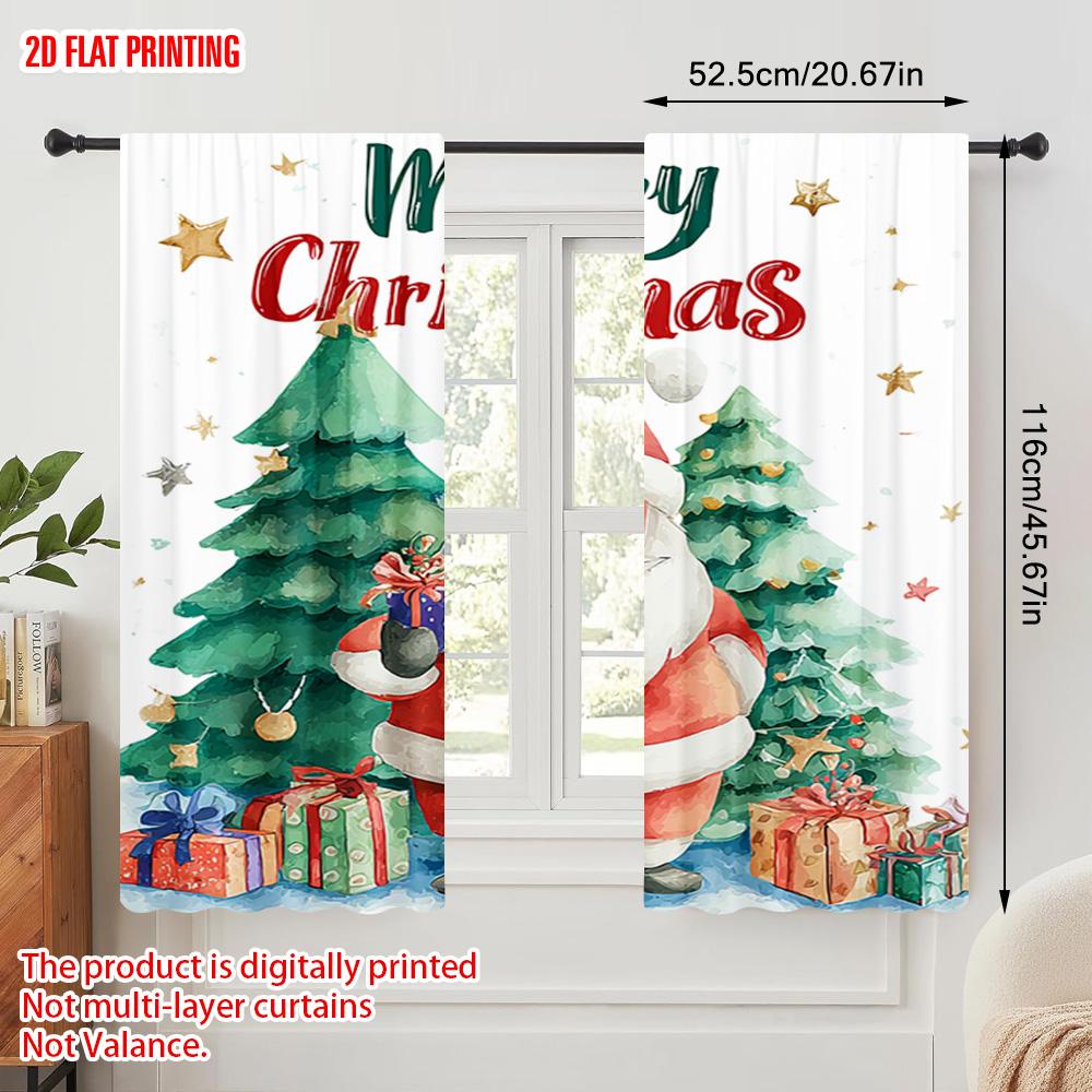 2pc  2D plane printing Curtains&Window Treatment Santa Claus Polyester Fabric (without rod) Gifts Perfect for Kitchen   Bedroom &