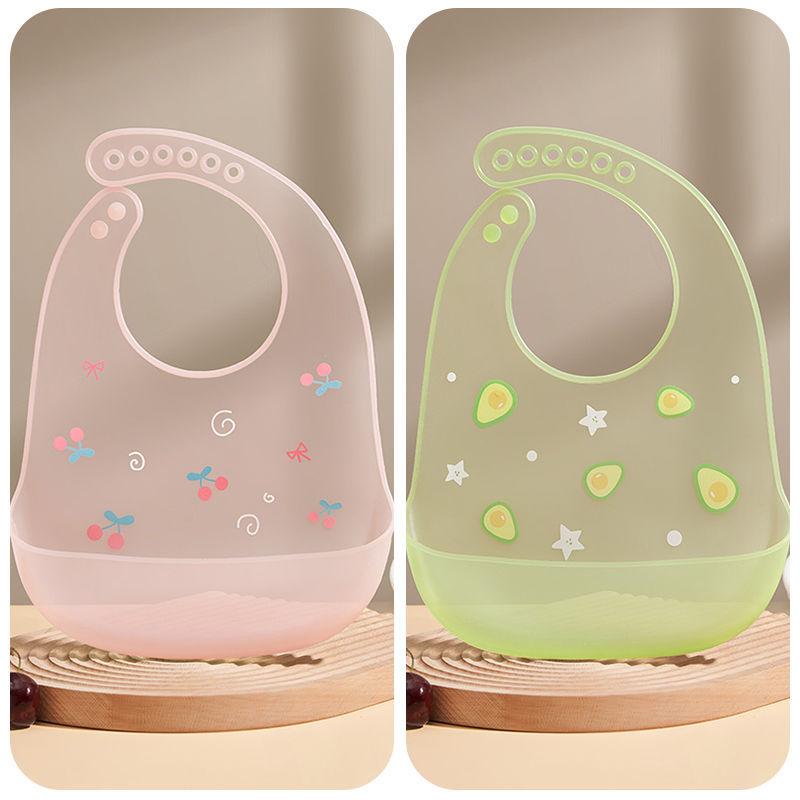 Baby Silicone Bib Waterproof Leak Proof Feeding Bib for Boys Girls Easy Clean Soft Drool Catcher for Infant Toddler Solids