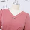 ZANZEA Women Casual V-Neck Short Sleeve Lace Splice Long Dress