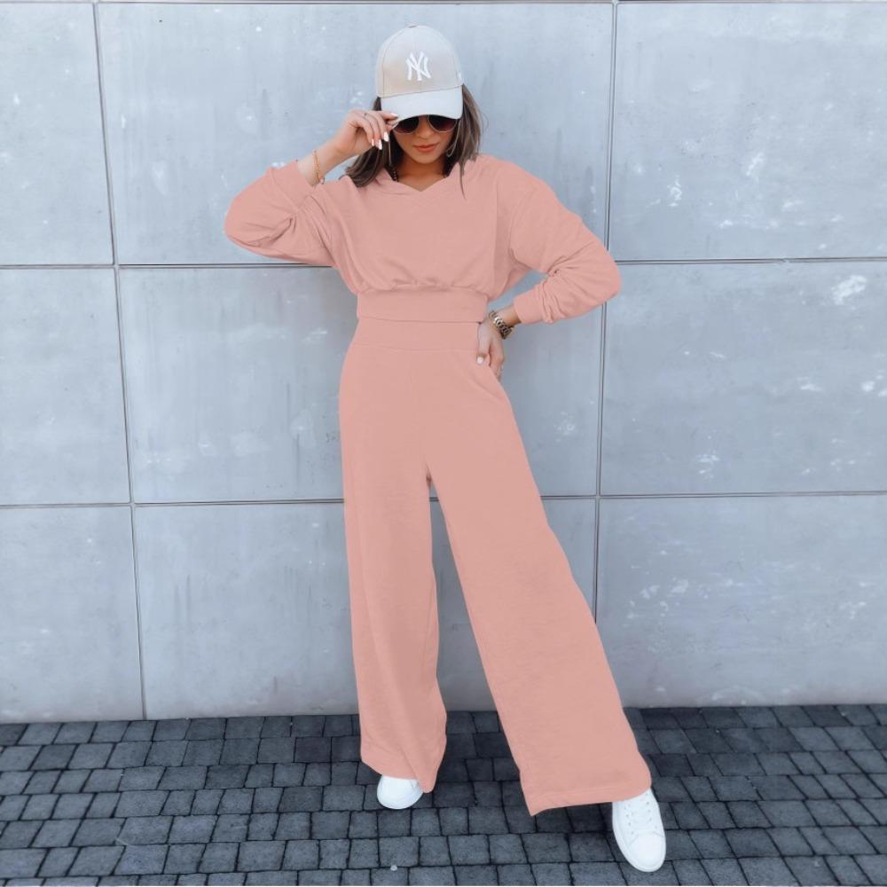 Autumn and Winter New Women's Wide-leg Pants and Hooded Sweatshirt Casual Set