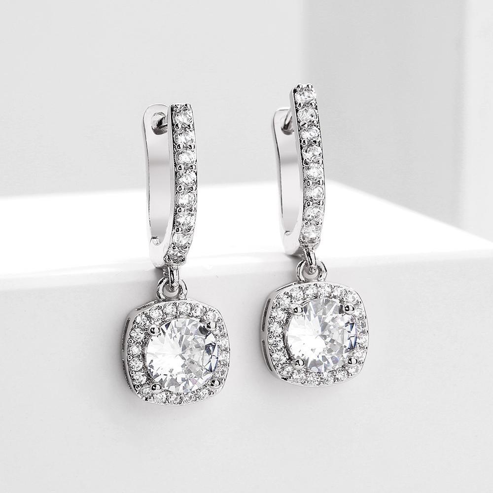 Htpwe New Trendy Square Shape Drop Earrings Brilliant Bridal Engagement Wedding Zircon Elegant Female Dangle Earring Nice Gift
