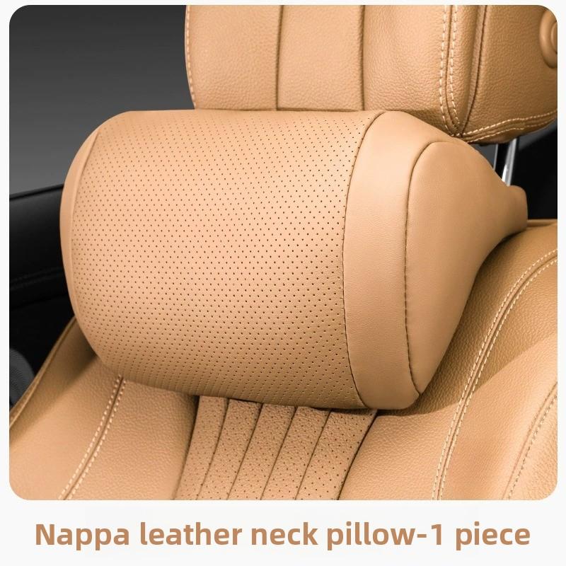Luxury Nappa Leather Car Seat Headrest Universal Car Interior Seat Protect Neck Pillow Soft and Fluffy, Suitable for All Seasons