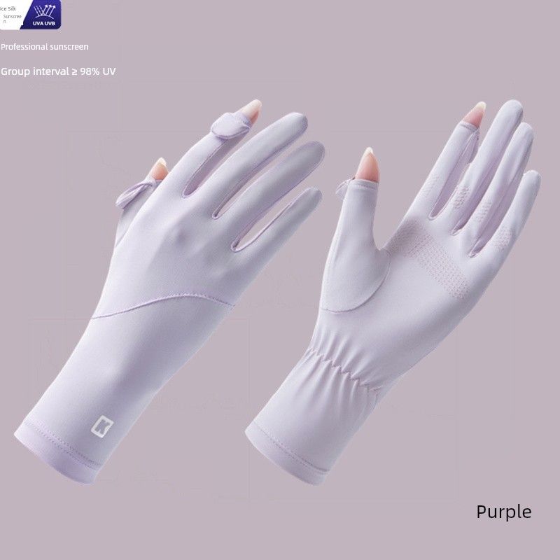 

Lengthened Ice Silk Sun Protection Gloves Women Summer UV Protection Thin Outdoor Driving Riding Electric Car Non-Slip Touch Screen KK-Purple All yards