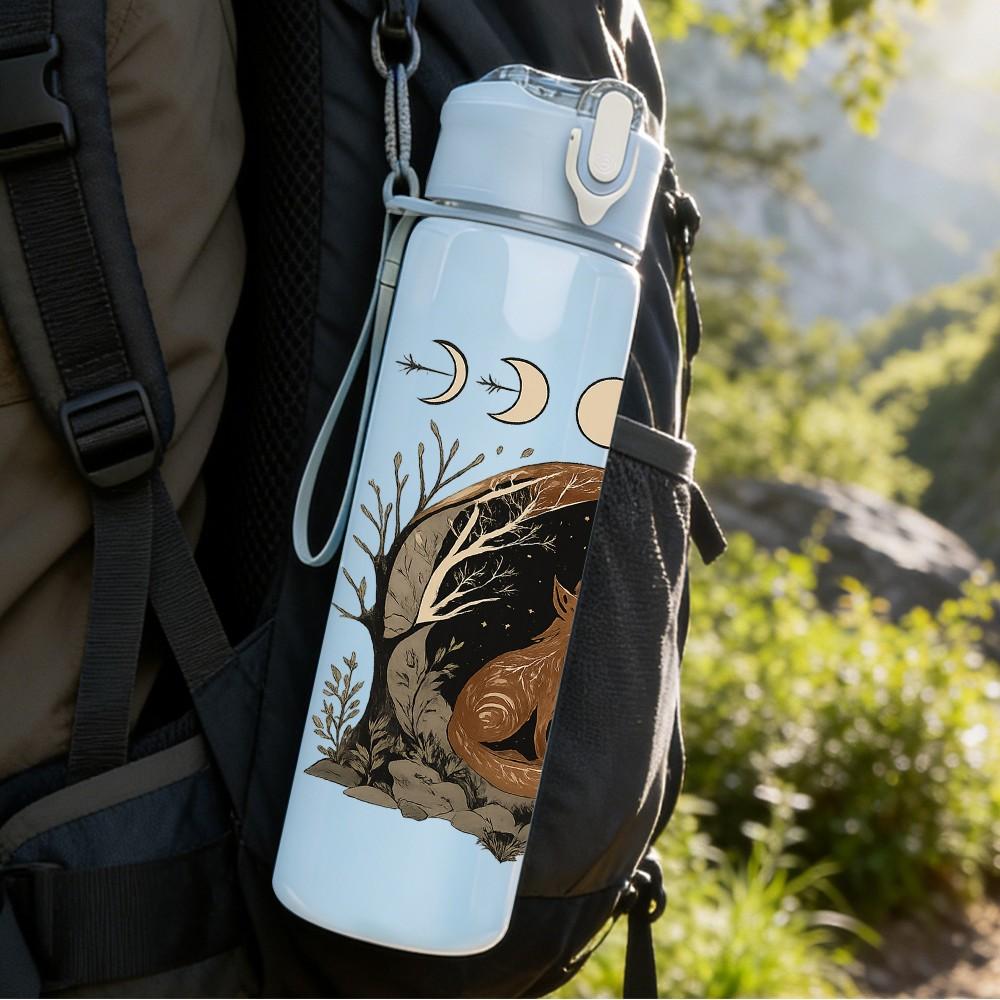 1PC Moon Forest Rabbit Art 750ml Color Plastic Sports Water Bottle Leakproof Flip Straw Lid Suitable for Sports Office Home Use