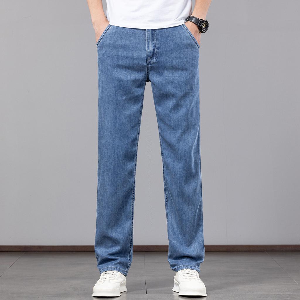 New Summer Lyocell, Cool, Thin, Soft, High-end Men's Denim Trousers, Loose, Straight, Trendy And Versatile