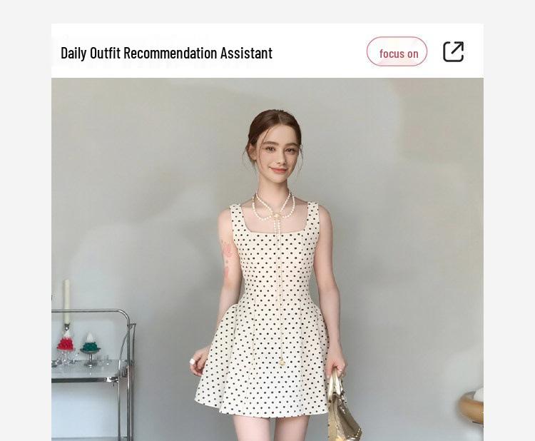 2026 New Style French Polka Dot Spaghetti Strap Dress for Women - Early Summer White Short Skirt