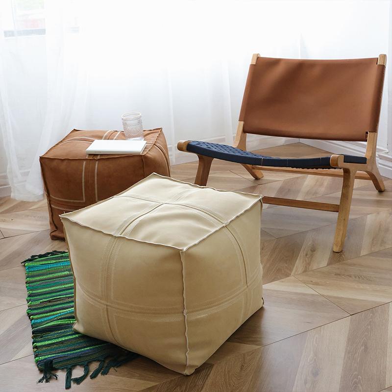 Podnóżek futon kwadratowy, haftowana skóra PU, poduszka marokańska, leniwe pokrowce na sofę, tatami, poduszka bez wypełnienia, bez rdzenia