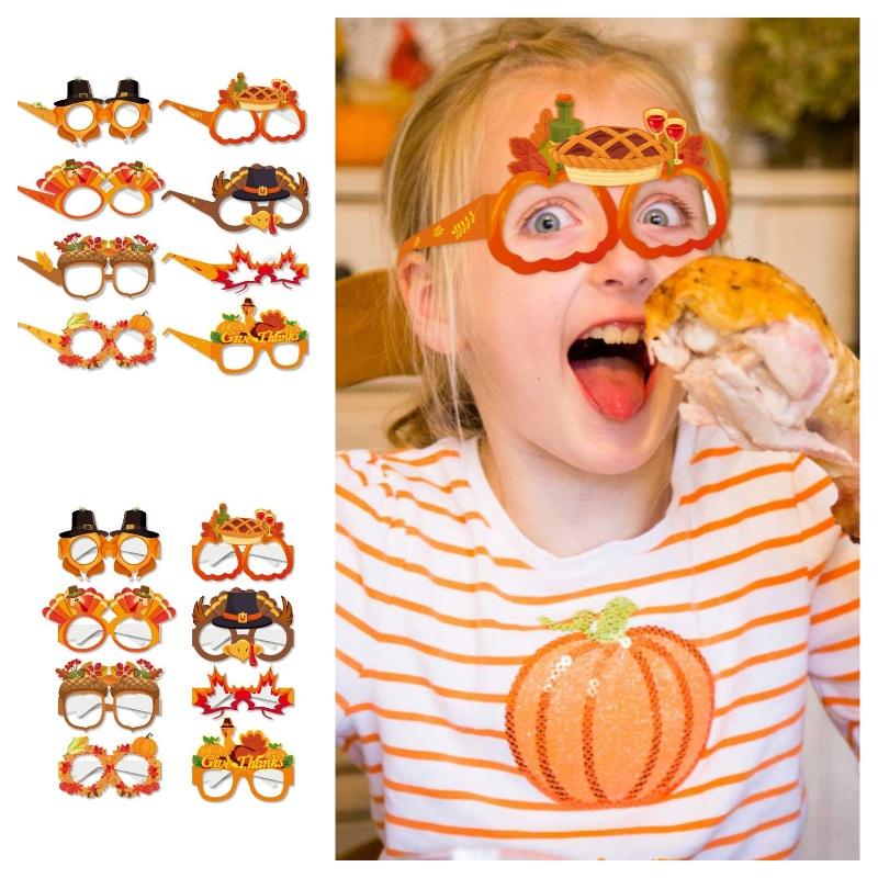 Funny Thanksgiving Party Decorative Glasses For Photos Autumn Maple Leaf Thanksgiving Paper Glasses Characters)
