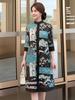 Elegant Spring Pleated Floral Dress for Mature Women