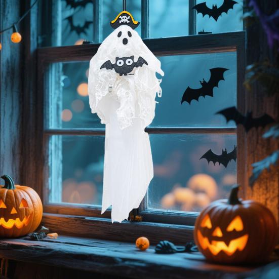 Halloween Hanging Ghost Decoration Spooky Flying Pirate Ghost Holding Pumpkin/Bat/Spider for Indoor And Outdoor Tree Decor