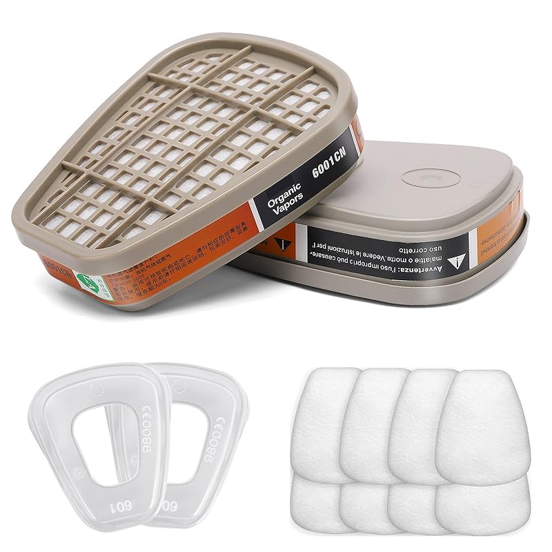 6001 Filter Cartridges Replacement for Gas Respirator, 2pcs Filter Cartridges + 2pcs Filter Covers+8pcs Filter Cottons, Apply to 12 Piece Set