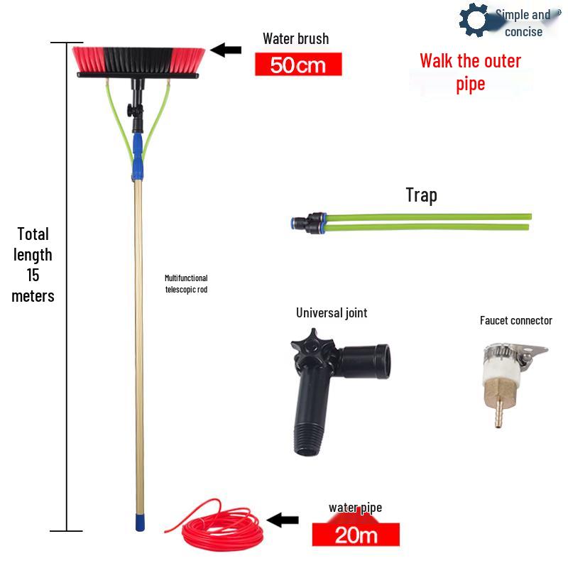Water-fed Telescopic Solar Panel Cleaning Kit CN plug (adapter included)
