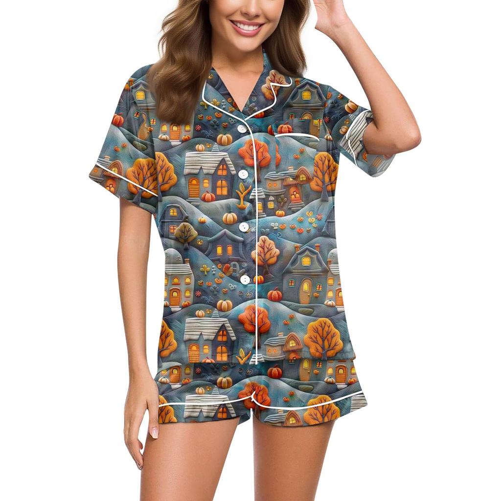 Women's Casual Fashion Halloween Printed Short Sleeve Home Suit