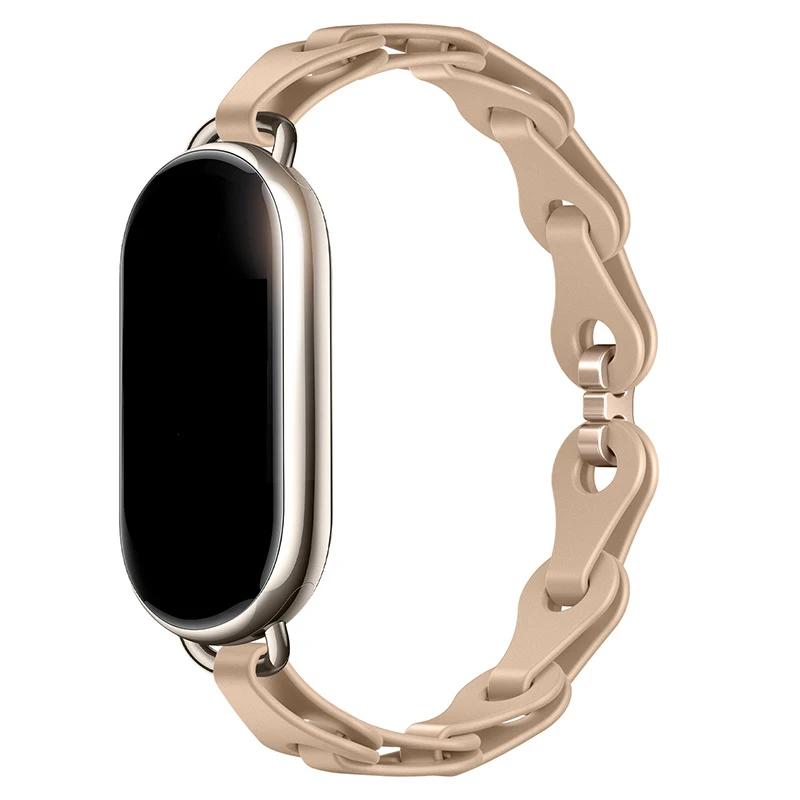 Rubber Strap for Xiaomi Mi Band 8 Stainless Steel Buckle Bracelet for Miband 8 NFC Fashion Lady Style Replacement Silicone Band