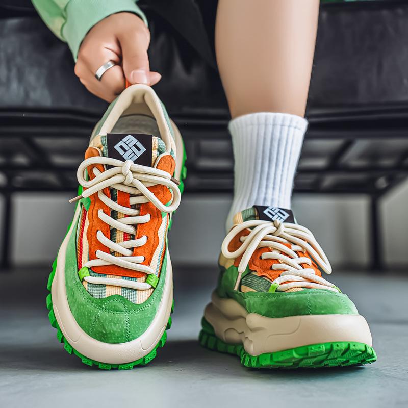 European station men's shoes 2025 summer new high-end color matching versatile casual shoes wear-resistant thick-soled heightening dad shoes