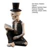 Small Reading Gentleman Skull Figurine Halloween Sitting Skeleton Statue with Top Hat And Suit for Gothic Living Room Table Shelf Indoor Decor