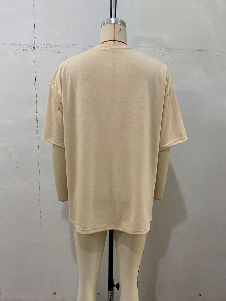 European Summer 2026 Women's Mid-Length Plain Loose T-Shirt with Five-Point Sleeves