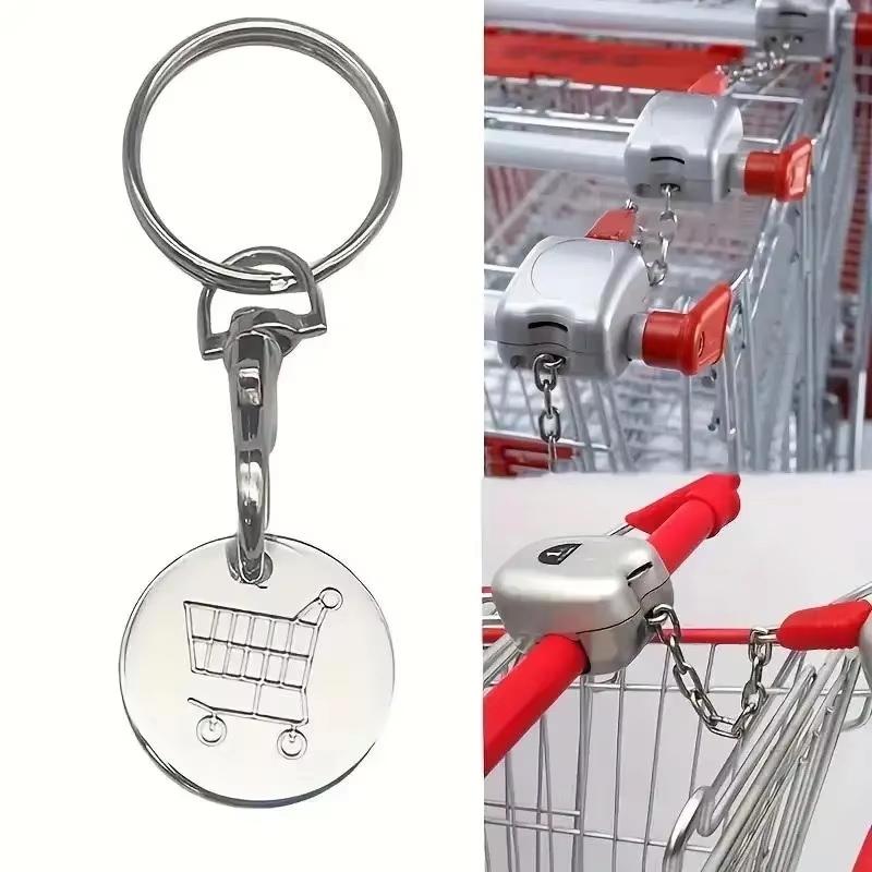 2/6Pcs Trolley Tokens Keychains Universal Small Metal Stainless Steel Portable Shopping Cart Tokens Key Ring Ornament Decoration