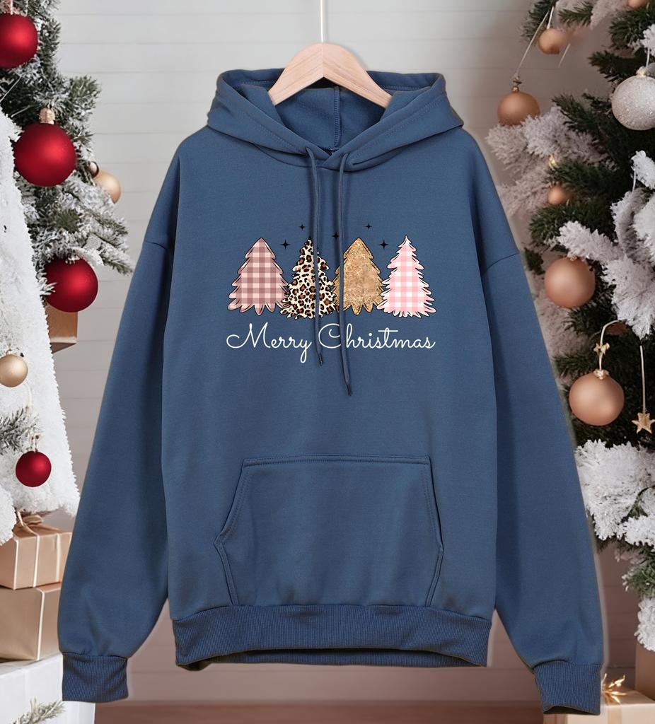 Merry Christmas Leopard Tree Printing Hoody Men Hip Hop Fleece Hoodies Casual Loose Pullovers Comfortable Pocket Sportswear
