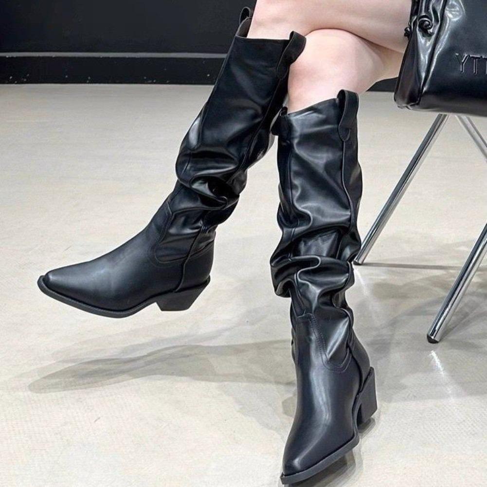 Fashion High Boots for Women Suede Pointed Toe Designer Shoes Mid Heels Fashion Pumps 2025 Winter New Chelsea Boots Femme Zapatillas