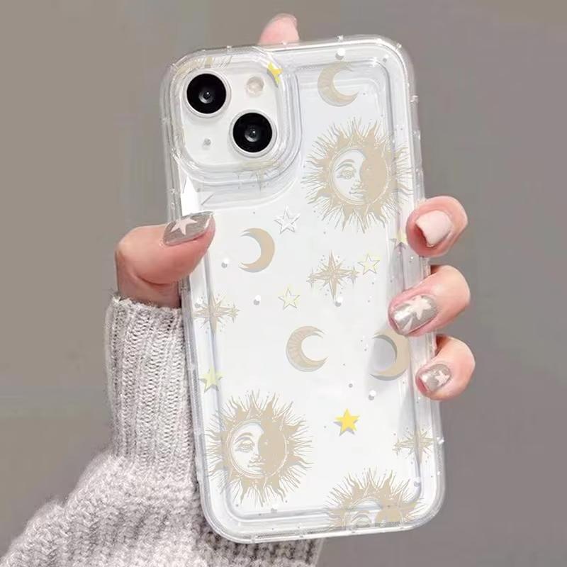 Mond Sterne Aufdruck Klare Handyhülle Für iPhone 17 Air 16 e 15 14 13 12 11 Pro Max Plus Mini SE Stoßfeste Silikonhülle
