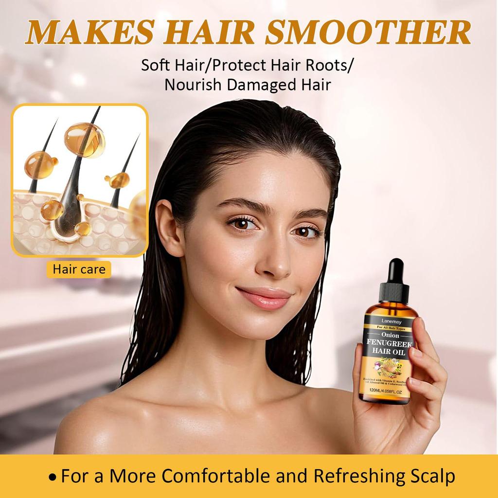 Onion Fenugreek Hair Oil-Soft Hair And Protect Hair Roots-Promotes Hair Growth-Suitable For All Hair Types, 120ml