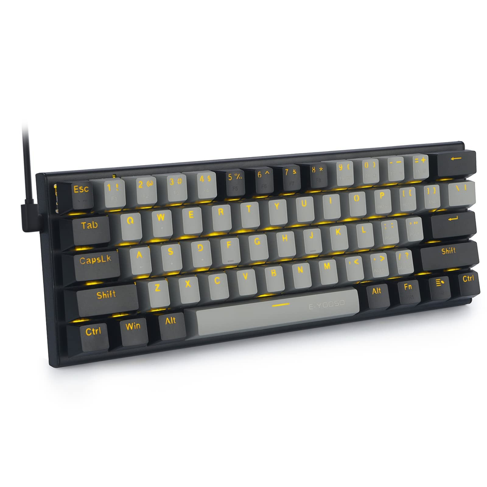 

e-Element Mechanical Keyboard, 61 Keys, Red Switches, Yellow LED Backlight, 60% Compact, USB Wired, English Layout, Compatible with WindowsMac (Gray