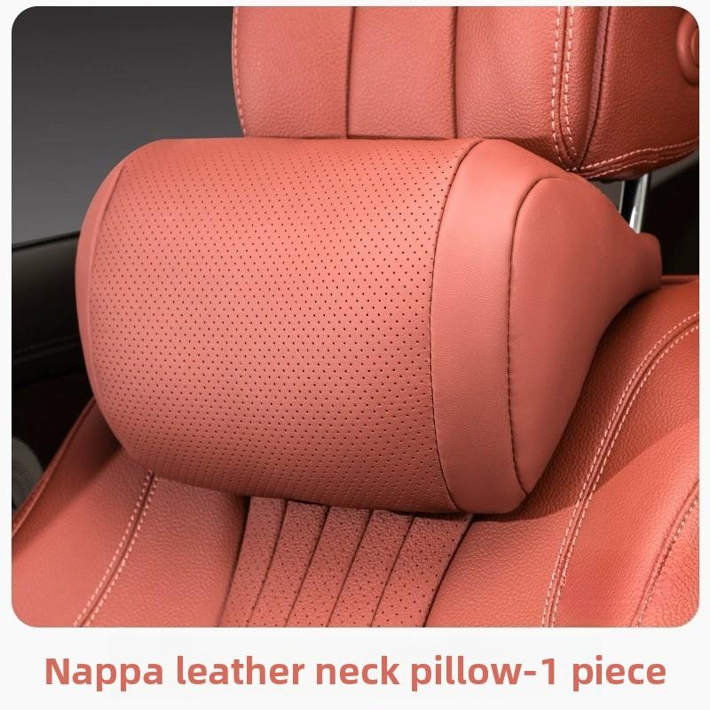 Luxury Nappa Leather Car Seat Headrest Universal Car Interior Seat Protect Neck Pillow Soft and Fluffy, Suitable for All Seasons