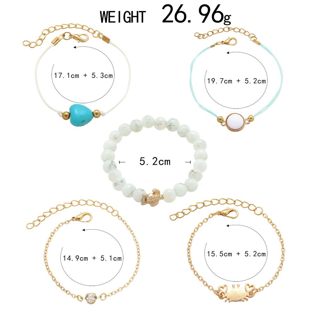 Women Bohemian Style Love Heart Turtle Turquoise Beads Bracelet 5 In 1