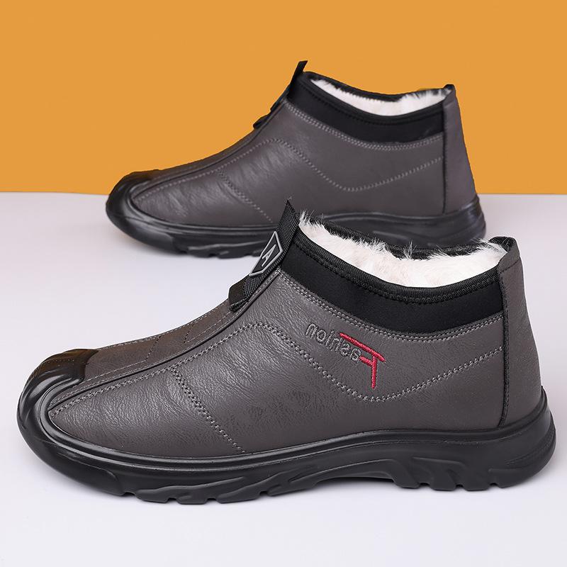 Men's Sports Cotton Shoes Winter Fleece Warm Cotton Shoes Waterproof Leather Upper One-step Casual Soft Sole Comfortable